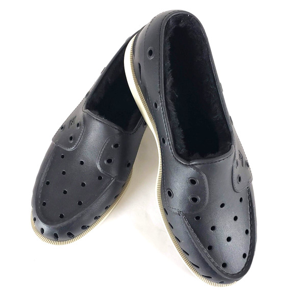 NEW!! Women Sperry SIZE 11 Black Authentic Faux Fur Float Boat Shoe Slip On - Picture 1 of 12